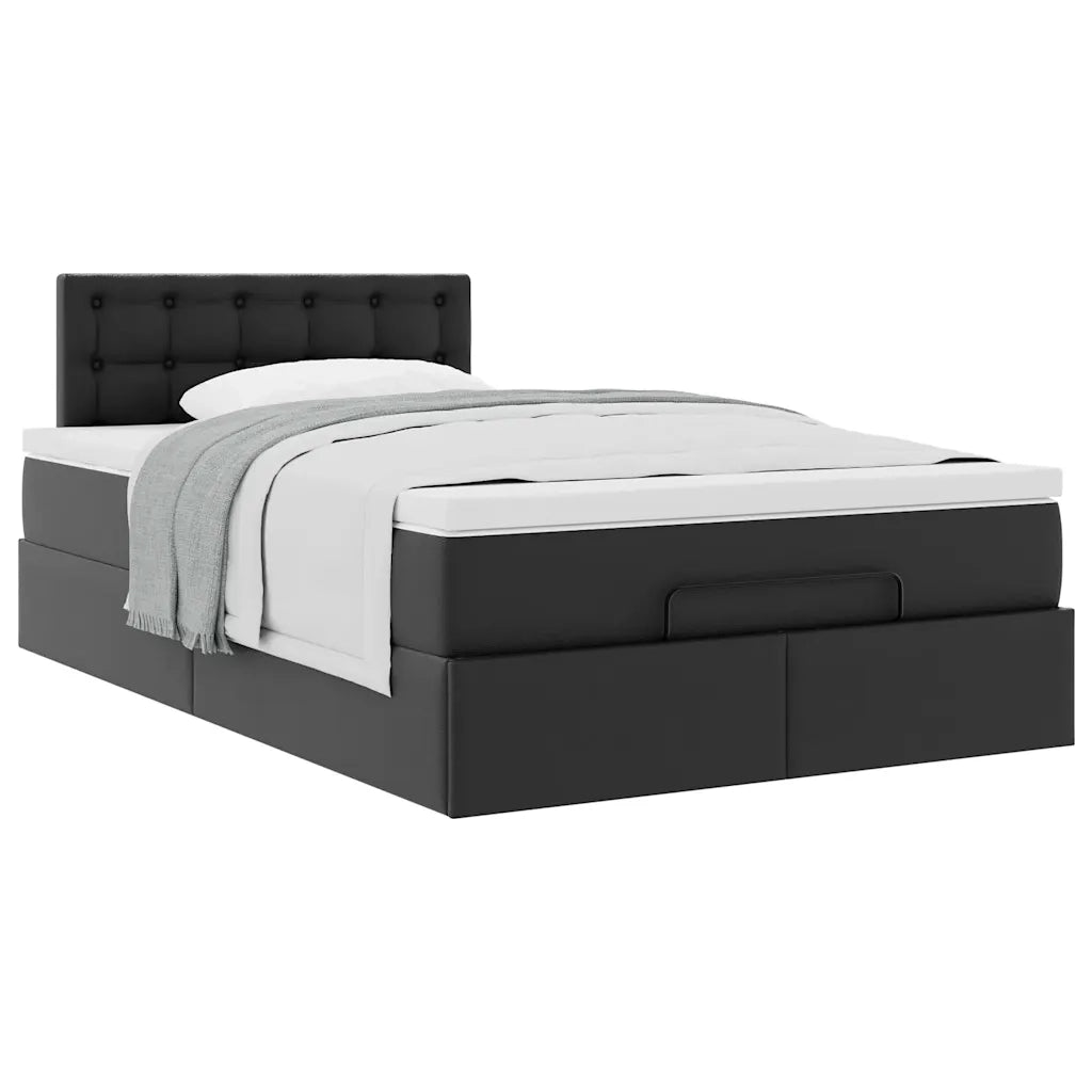 Struttura Letto Pouf con Materasso Nero 120x200 cm Similpelle