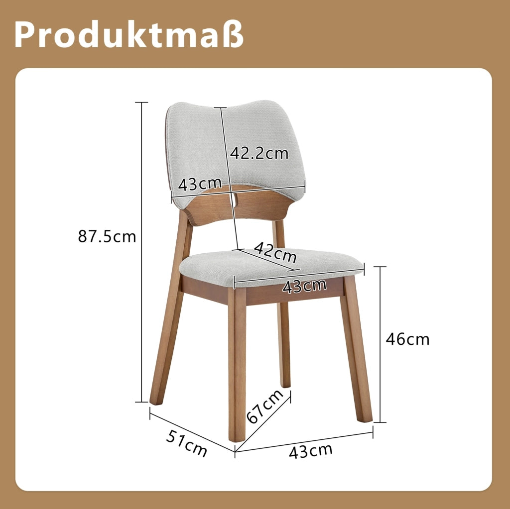 Set di 2 sedie da pranzo 95.5x36.0x54.0 cm con schienale a farfalla in legno di caucciù grigio