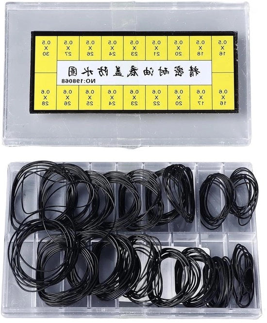 Pacchetto di O-ring 180 pezzi Afdichtamento idrorepellente con O-ring in gomma - Adatto per orologiai - 0,5 mm - 0,6 mm - Corrispondenza perfetta per orologiai