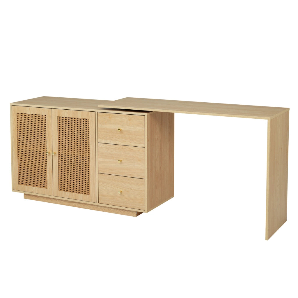 Scrivania 126x40x75 cm con tavoli girevoli a 360°; 3 armadi; MDF; naturale