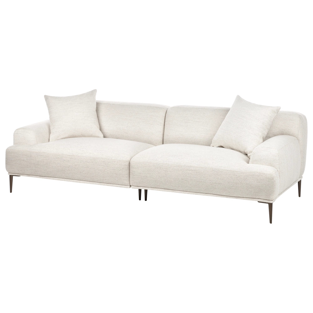 Divano a 3 posti in tessuto Beige chiaro Soggiorno Stile moderno Gambe in metallo