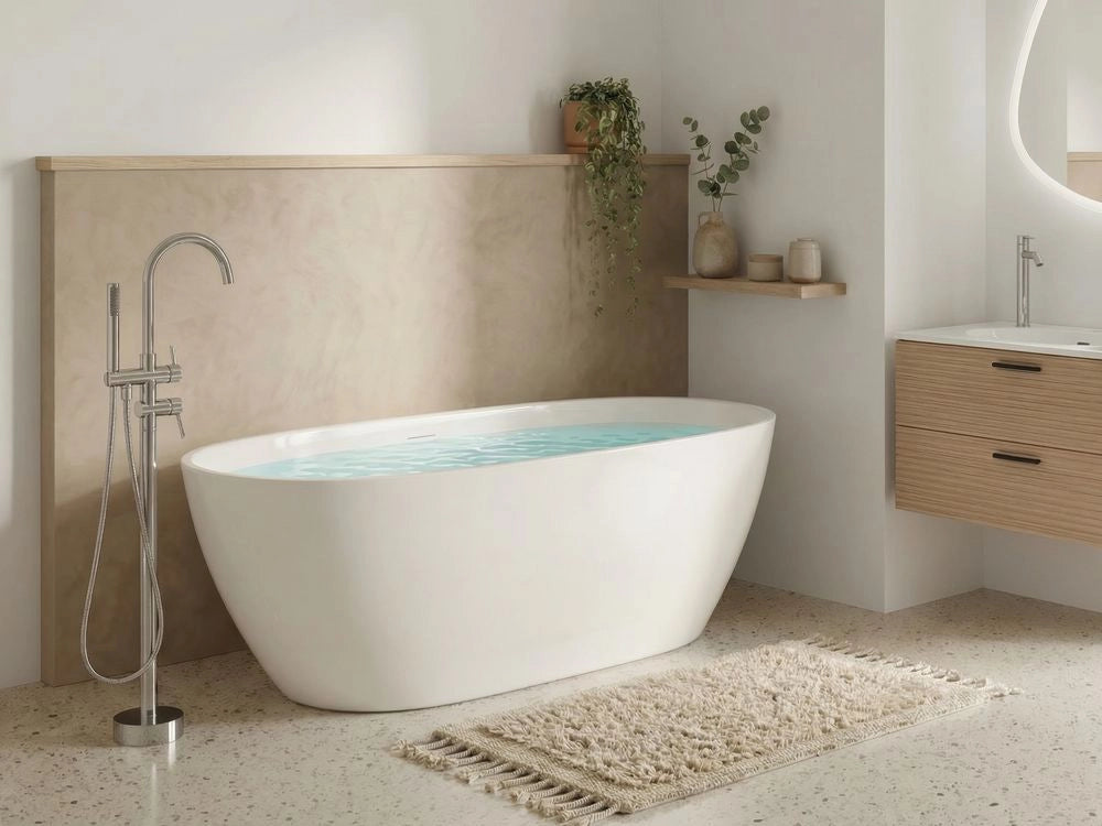 Vasca da bagno freestanding in acrilico bianco 160 cm design moderno forma ovale