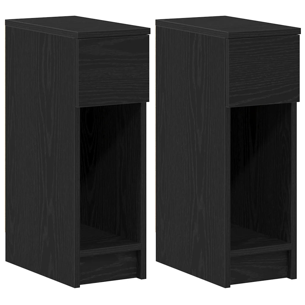 Set di 2 Comodini | Armadio da Notte | Mobiletto da notte con Cassetto Rovere Nero 20x36x60 cm