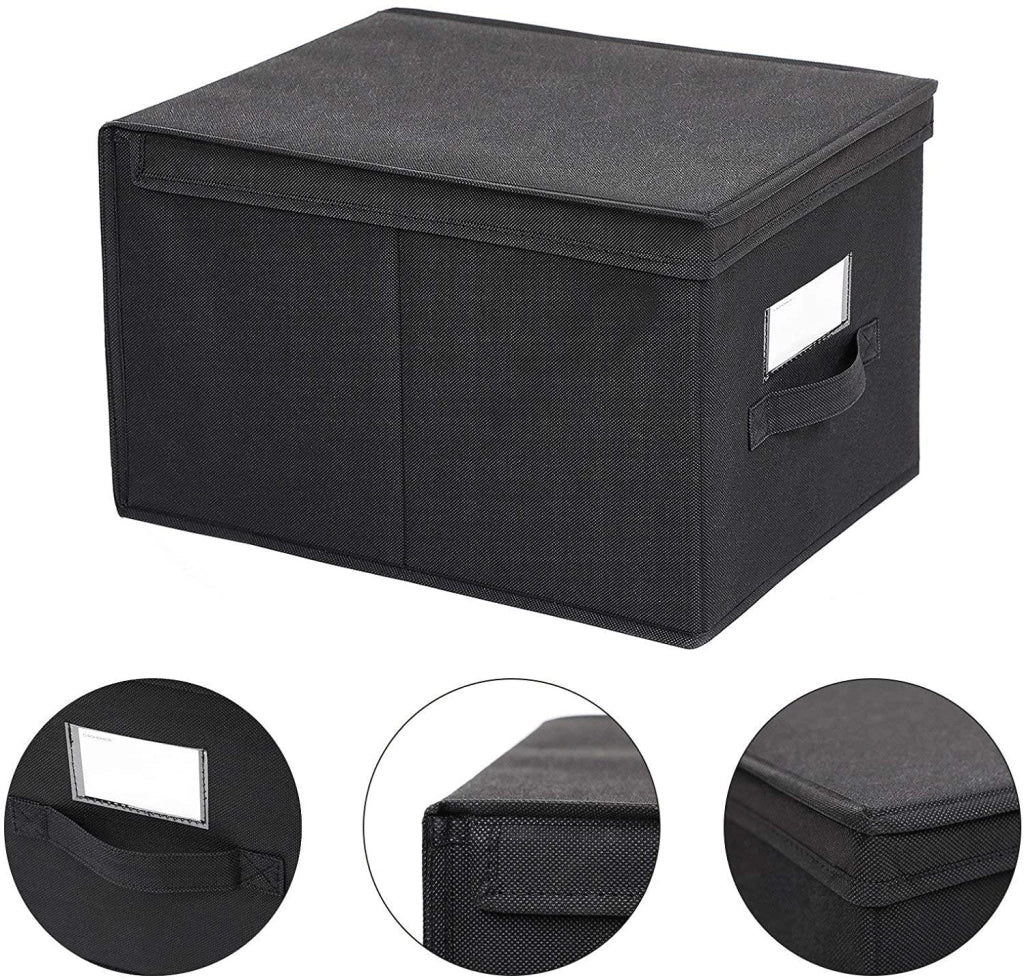 Scatole portaoggetti pieghevoli set da 3 in tessuto non tessuto con coperchio e maniglie dimensioni 40 x 30 x 25 cm nere 12_0000085