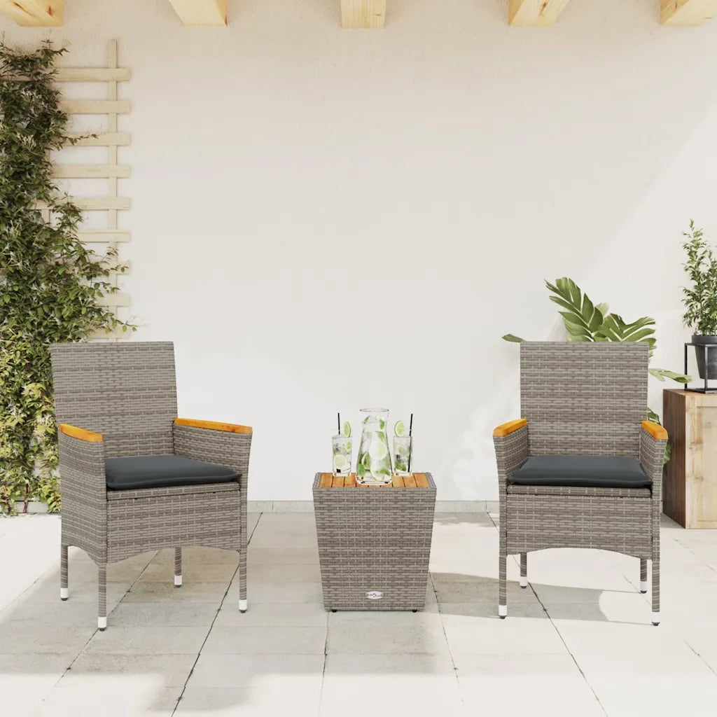 Set da Bistrò 3 pz con Cuscini Grigio Polyrattan e Vetro 3278746