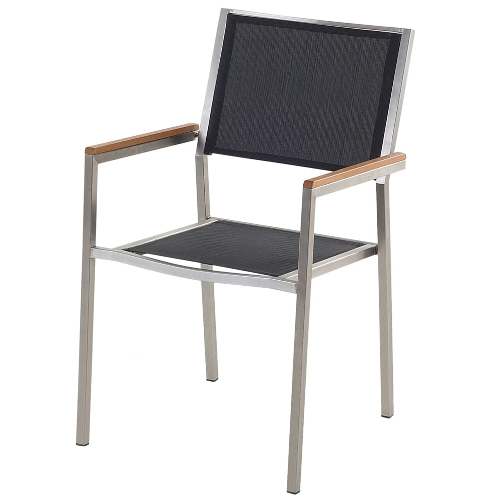 Set da pranzo da giardino Nero con piano in vetro Nero 6 posti 180 x 90 cm