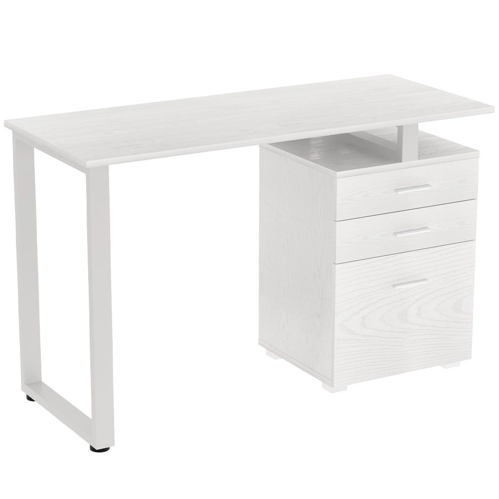 Scrivania Cassettiera Tavolo Porta Pc Computer Acciaio Legno Bianco Frassinato