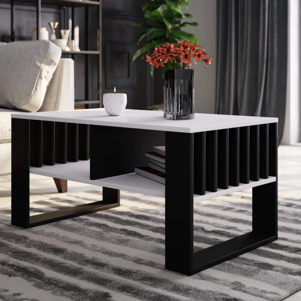 Tavolino da caffè AKORD ROCKFORD Bianco 92 cm gambe Nere 92x53x45 cm