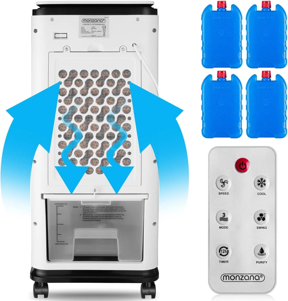 ® Climatizzatore 4in1 Telecomandato 7 L Serbatoio Condizionatore d'aria Ionizzatore Timer Umidificatore Mobile