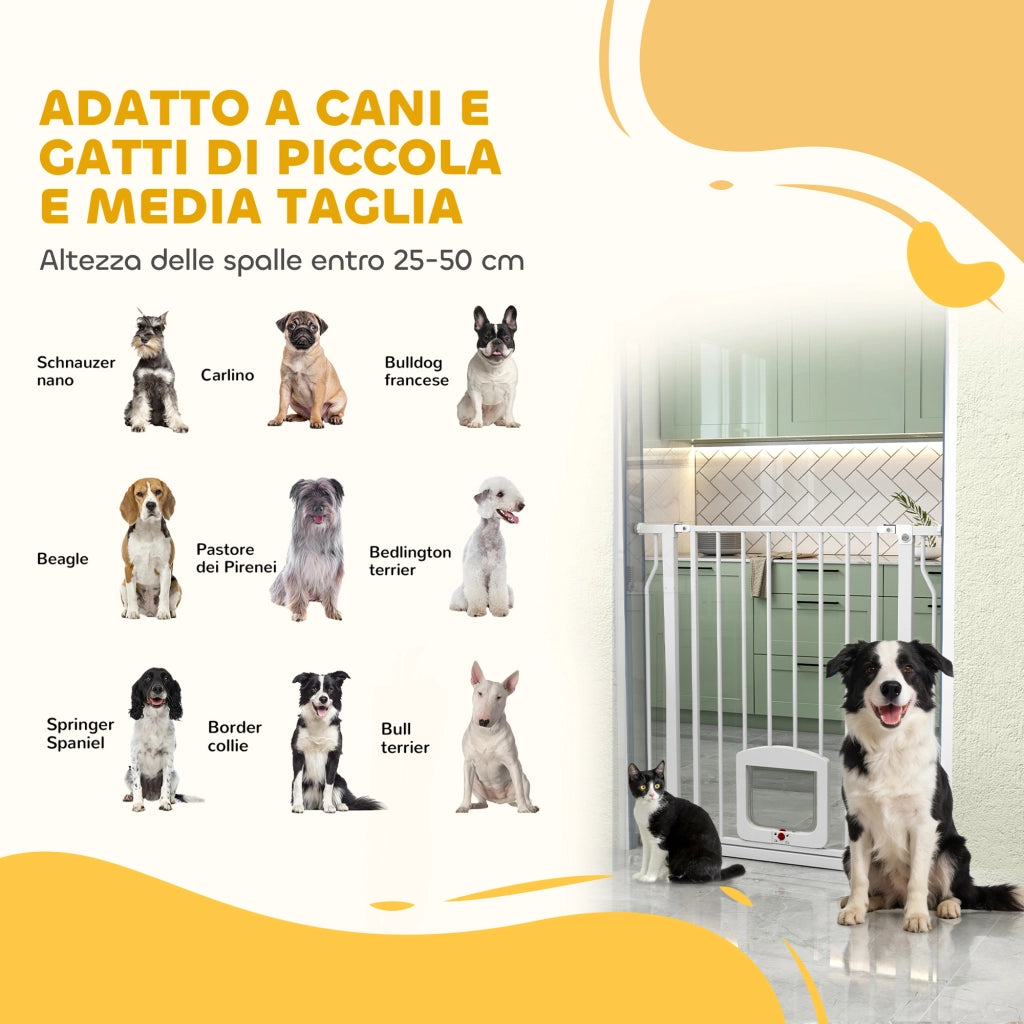 Cancello per Cani e Gatti Estensibile 75-85x2x76 cm con Gattaiola Integrata in Acciaio e ABS Bianco