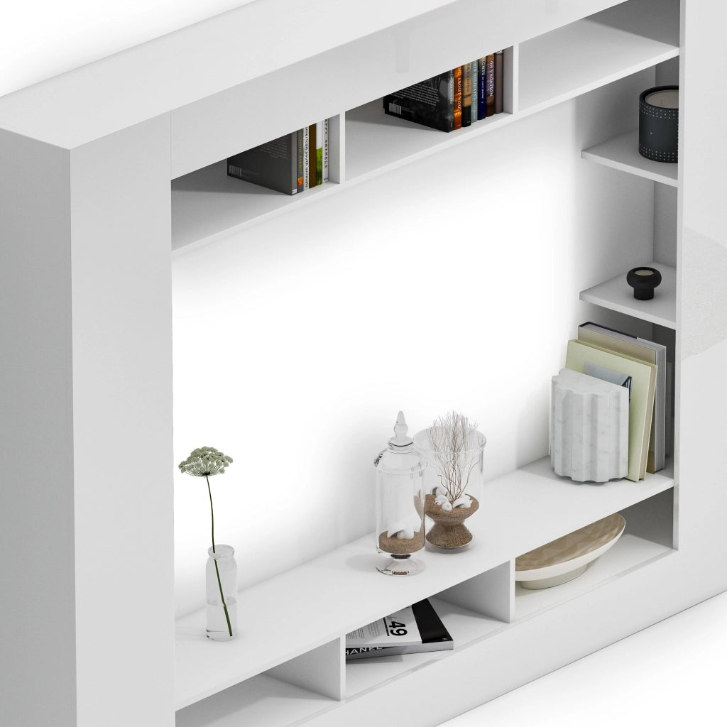Sadali, Parete Attrezzata 7 Ripiani, 216x30.4x158.6h cm Bianco Lucido