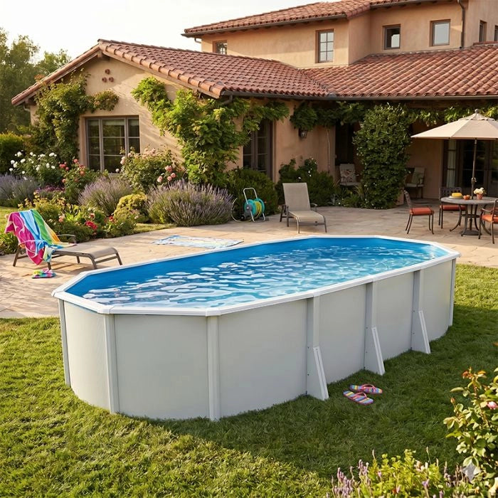 Piscina Fuori Terra Steelwhite Omega 730 Liner 0,6 Mm - 7,30 X 3,66 X H.1,32 M - Kit Base