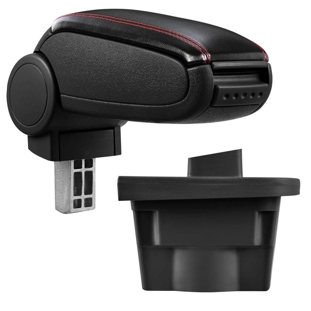 Bracciolo centrale per Opel Astra J con scomparto imbottito in similpelle nera con cuciture rosse 03_0000565