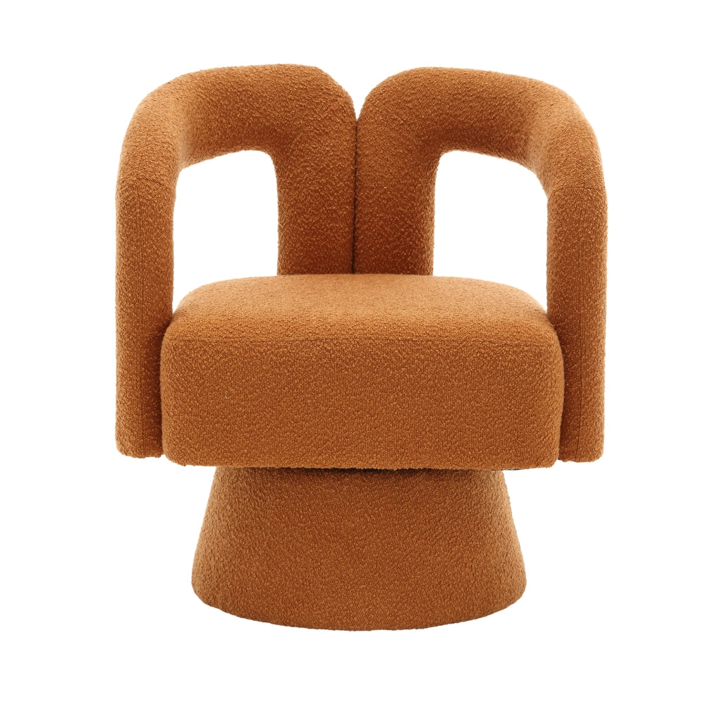 Poltrona girevole 360° in bouclé arancione; 67x55x74 cm; con base in metallo