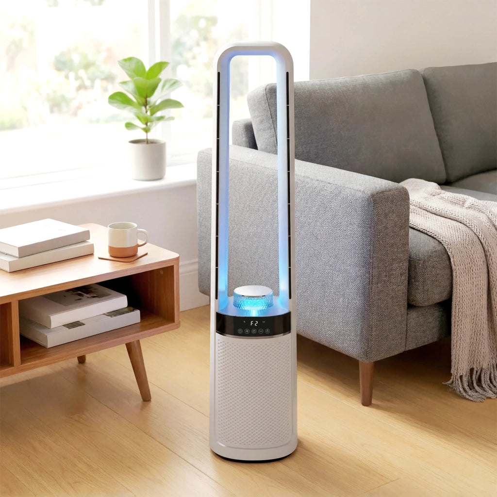 Ventilatore Torre Senza Pale 20,6x21,4x93,3 cm Silenzioso 36dB con Telecomando in ABS Bianco