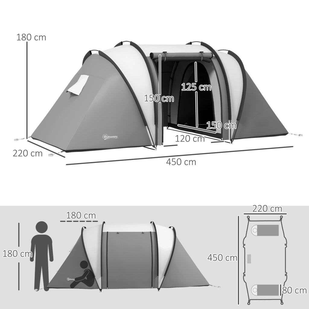 Tenda da Camping 4-5 Persone 2 Camere ¨C zephmum ¨C Grigio 450x220x180 cm
