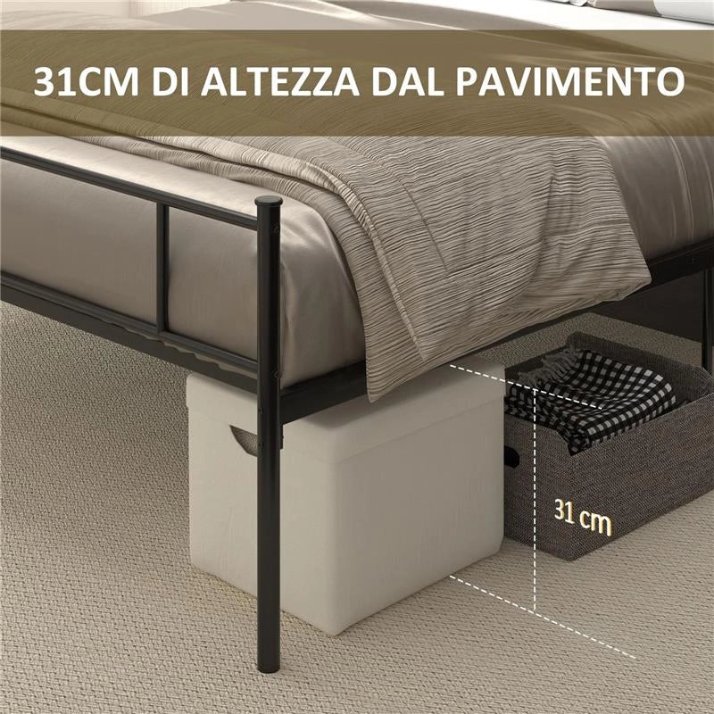 STRUTTURA LETTO MATRIMONIALE IN ACCIAIO CON DOGHE INTEGRATE, TESTIERA E PEDIERA, 160X200CM