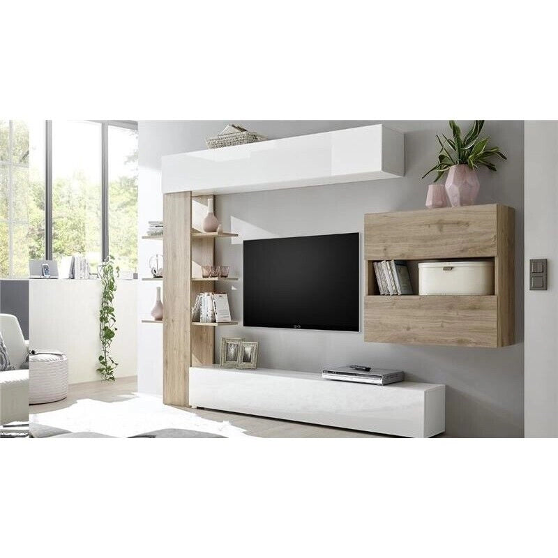 PARETE ATTREZZATA LIBRERIA ASTRAKAT COLORE STRUTTURA E FRONTALI ROVERE/BIANCO 395L X 60P X187 H