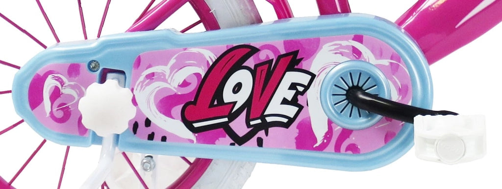 SCH HEART 14", bicicletta per bambini, adatta ad etÃ  tra i 4 e i 6 anni, per altezza tra 100 e 120 cm, con cestino, c