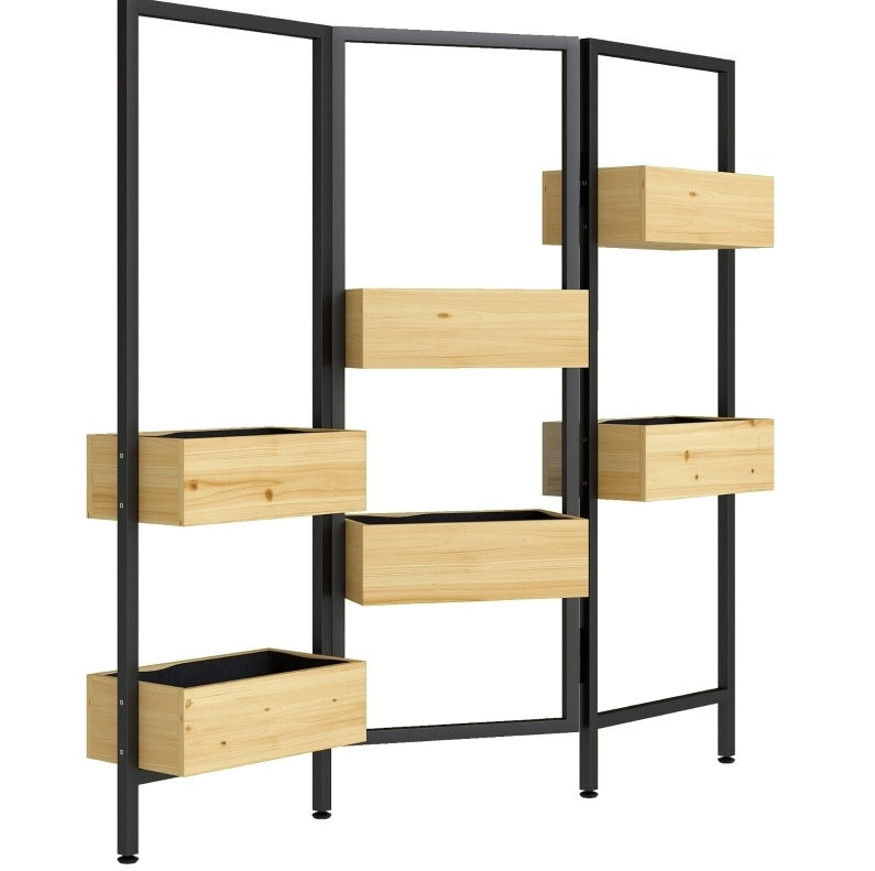 Fioriera divisoria pieghevole con 6 cassette in legno