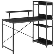 Scrivania da ufficio per casa Piano in MDF nero Struttura con gambe in ferro verniciato a polvere 5 ripiani Supporto per monitor Moderno