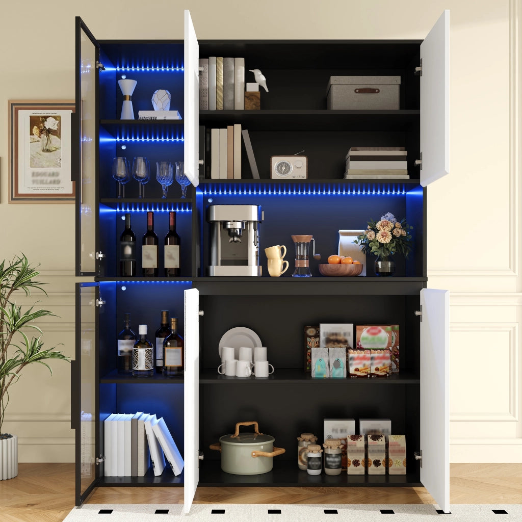 Vetrina alta con LED regolabili 120x40x160 cm in MDF bianco e nero