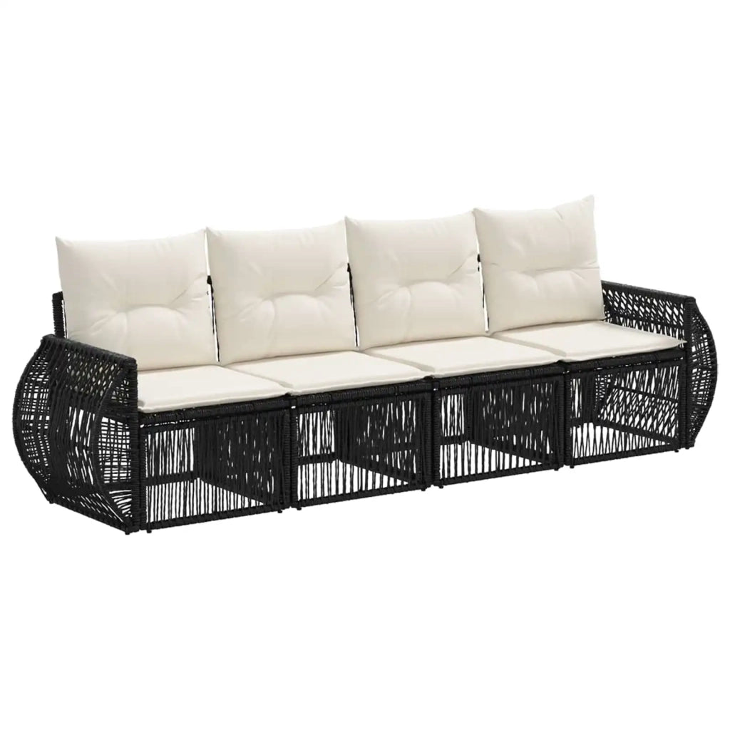 Set Divano da Giardino 4 pcs Nero e Bianco Crema polyrattan 3435340