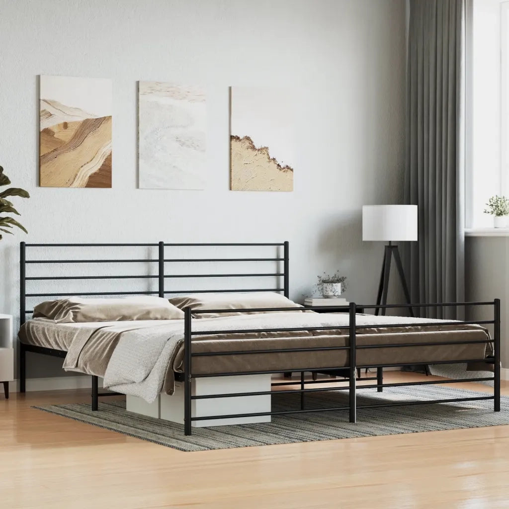Giroletto con Testiera e Pediera-Struttura Letto Metallo Nero 200x200 cm 167429