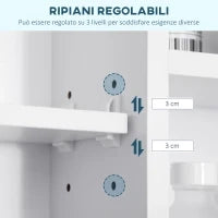 kleankin Specchiera Bagno con Mensole Aperte e Armadietto con Anta Specchiata, Mobile Bagno con Specchio Salvaspazio, 100x15x70cm, Bianco