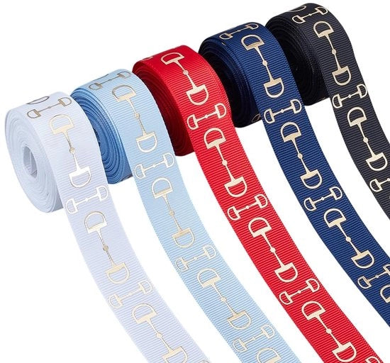Tessuto Grosgrain con Lint 5 Colori - 22mm Larghezza - 4.5m/5 Metri per Colore - Tema Cavalli - Progetti DIY - Imballo Regalo