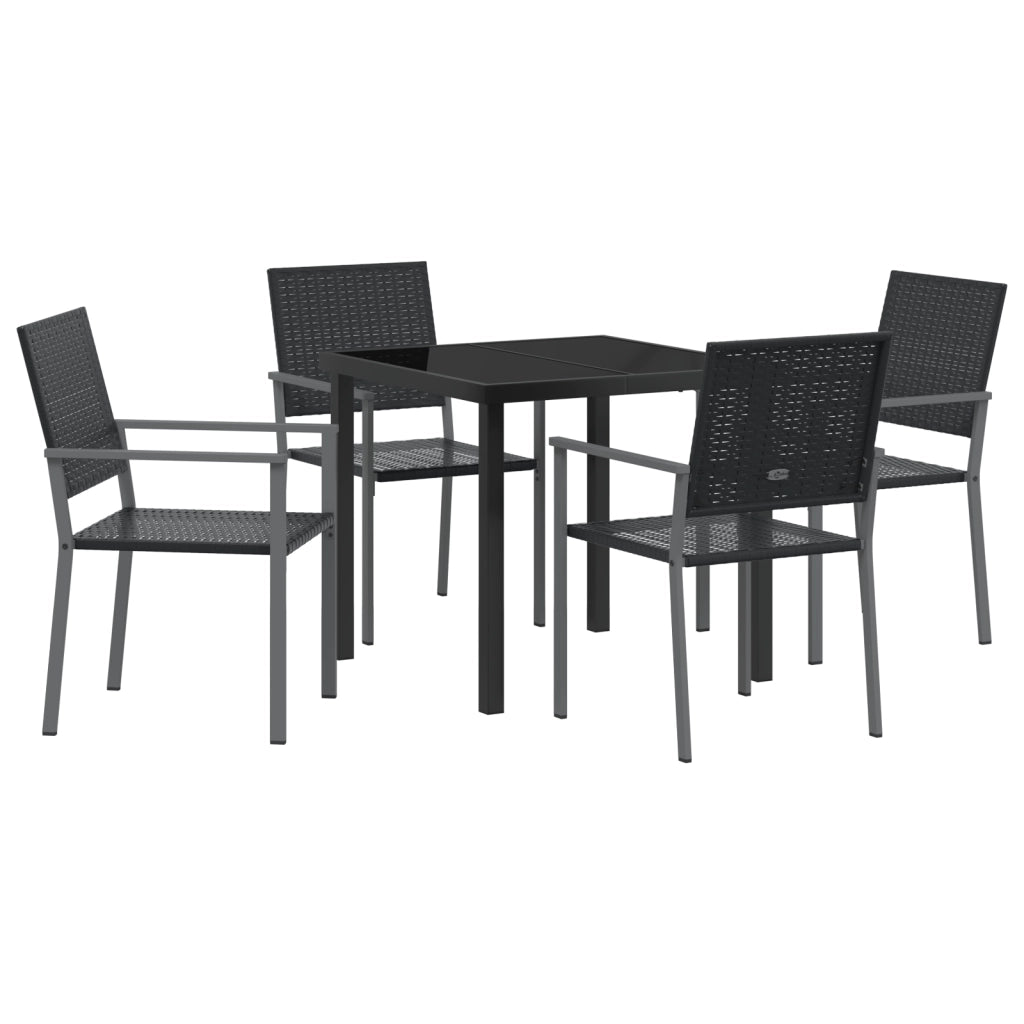 Set da Pranzo da Giardino 5 Pezzi in Polyrattan Nero