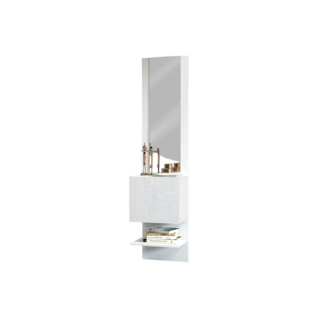 Mobile da ingresso Ivana, Armadietto multifunzione con specchio, Scarpiera a 1 anta, 45x35h190 cm, Bianco