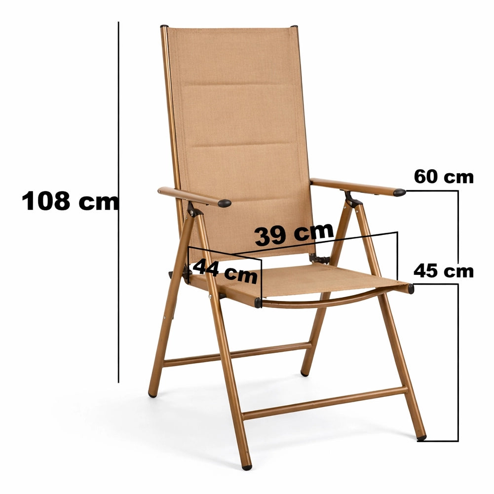 Set 2 Sedie Sdraio Beige Pieghevoli e Salvaspazio con Schienale Alto Ergonomico