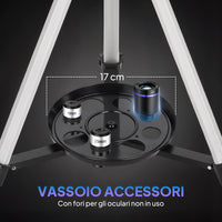 Telescopio Astronomico 70mm con 2 Lenti Oculari e Adattatore Smartphone Bianco e Nero