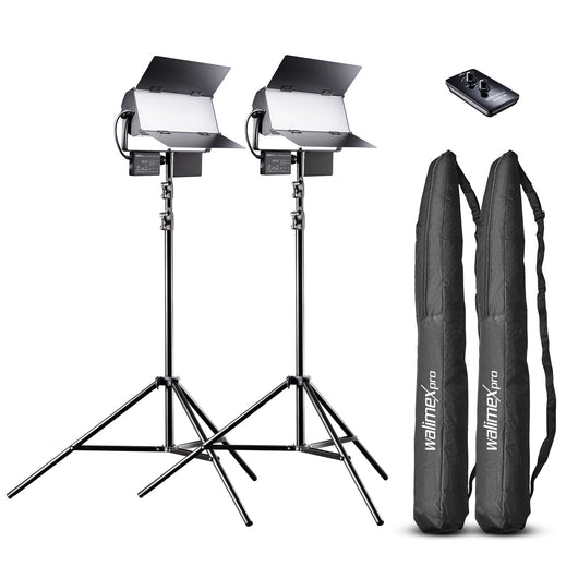 Set studio foto 2 Luci LED a pannello Sirius 160 daylight 65 W, 5600 K + 2 cavalletti fotografici con smorzamento a molla + telecomando