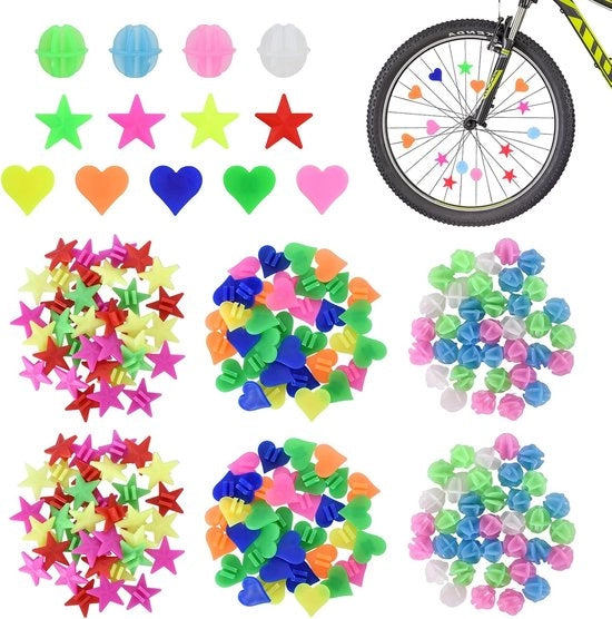 Accessori per bicicletta colorati per bambini - Spille e pedali rifrangenti - Decorazioni per ragazze e ragazzi - 210 pezzi.