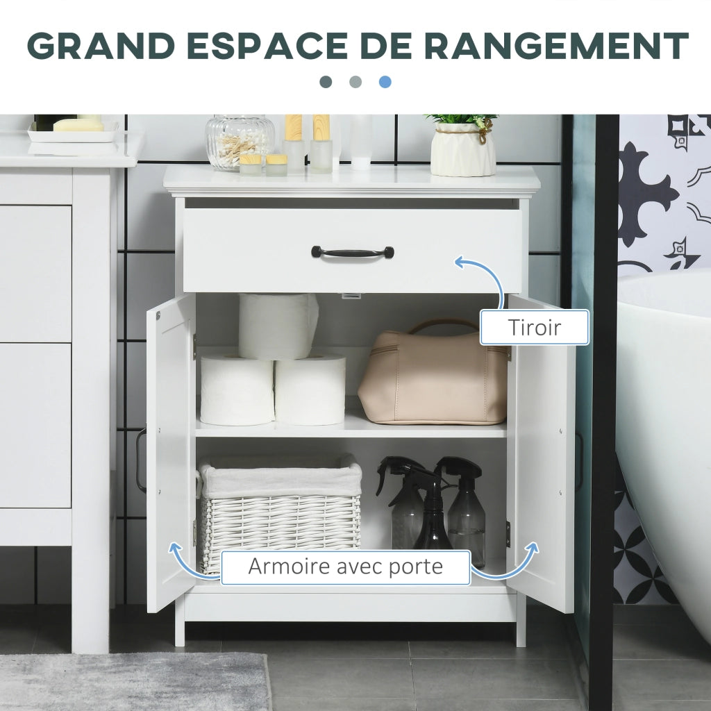 Armadietto da Bagno con Ante, Cassetto e Ripiano Regolabile ¨C Zephmum ¨C Bianco 60x30x75 cm