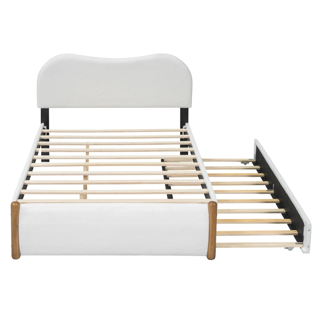 Letto matrimoniale 140×200 cm con letto estraibile; senza materasso; in plush e MDF; bianco