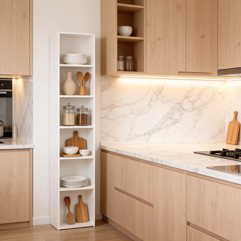 LIBRERIA a 6 scomparti 30x24x158,4 cm Bianca in MDF e pannello truciolare
