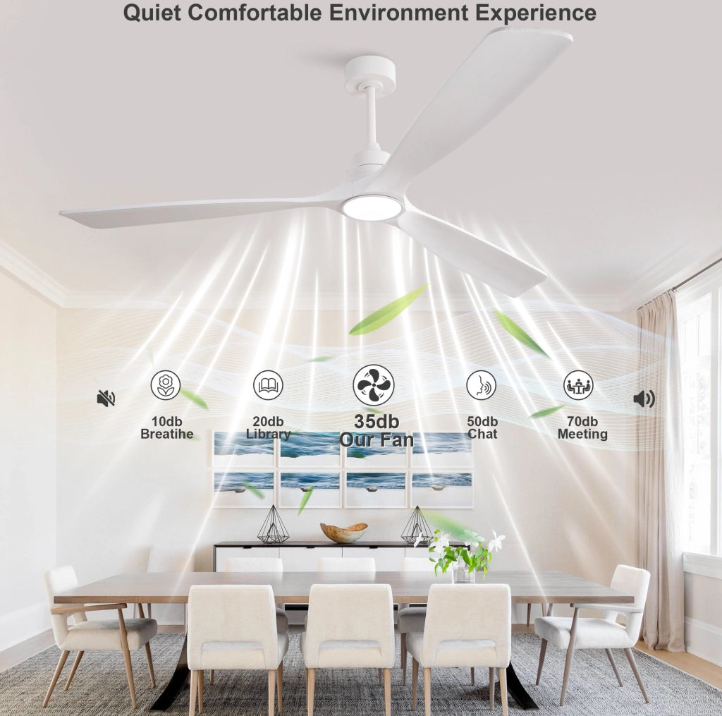 Ventilatore da soffitto 70 pollici con luce LED, telecomando, legno e metallo, bianco