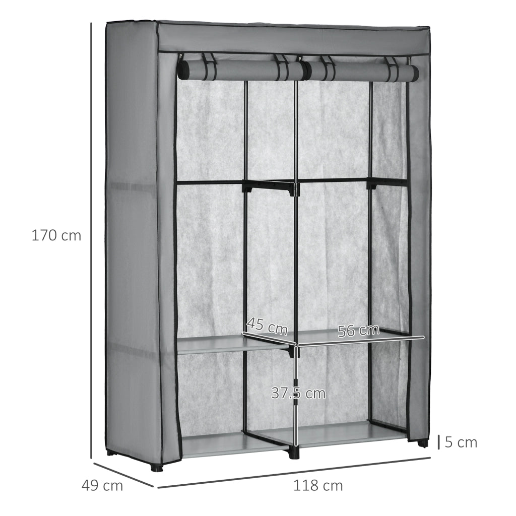 Armadio Guardaroba Portatile con Ripiani e Appendini ¨C zephmum ¨C Grigio 118x49x170 cm