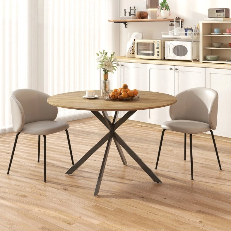 Tavolo da pranzo rotondo ?120 cm con gambe a X in acciaio; piano in legno; naturale