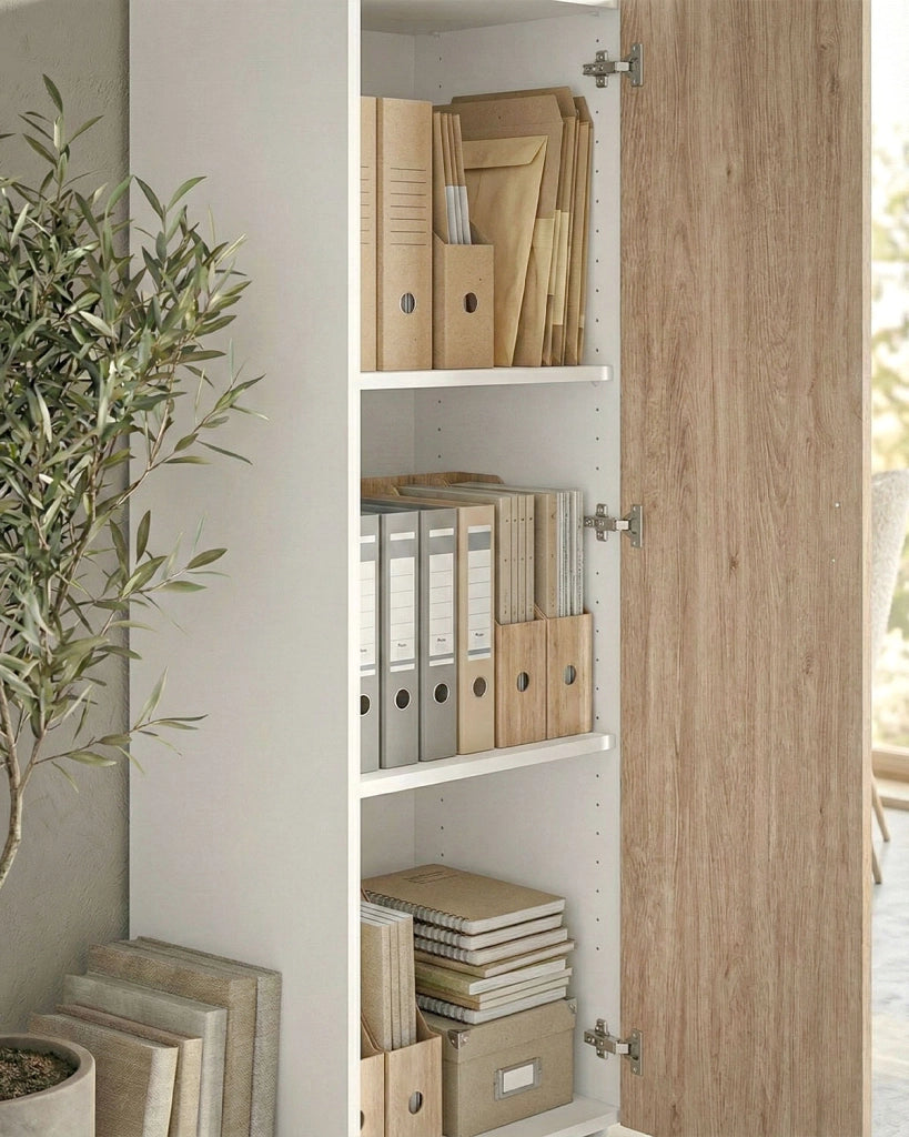 Armadio ufficio Corona - Mobile archivio 1 anta con serratura - L. 45 x H. 160 x P. 42,5 cm – Bianco-Virginia_