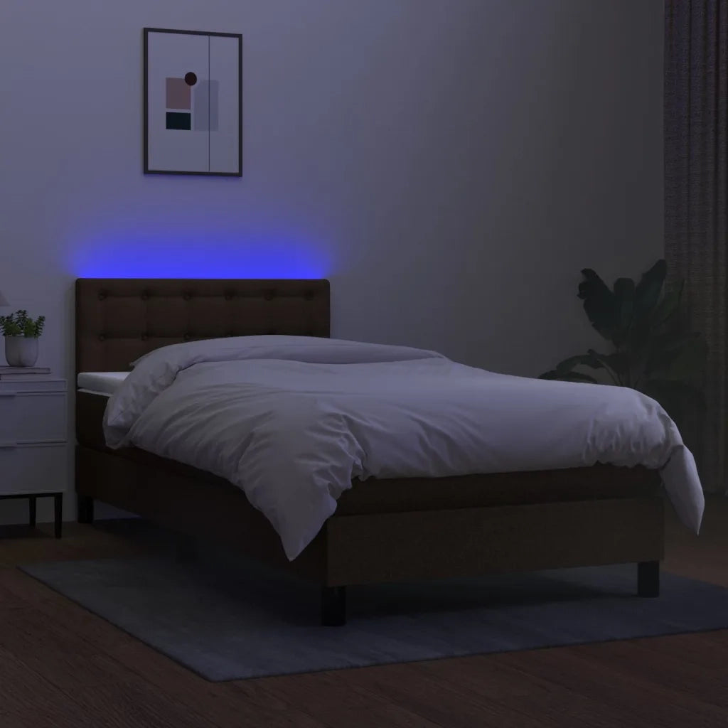 Letto a Molle Materasso e LED Marrone Scuro 100x200 cm Tessuto 3133456