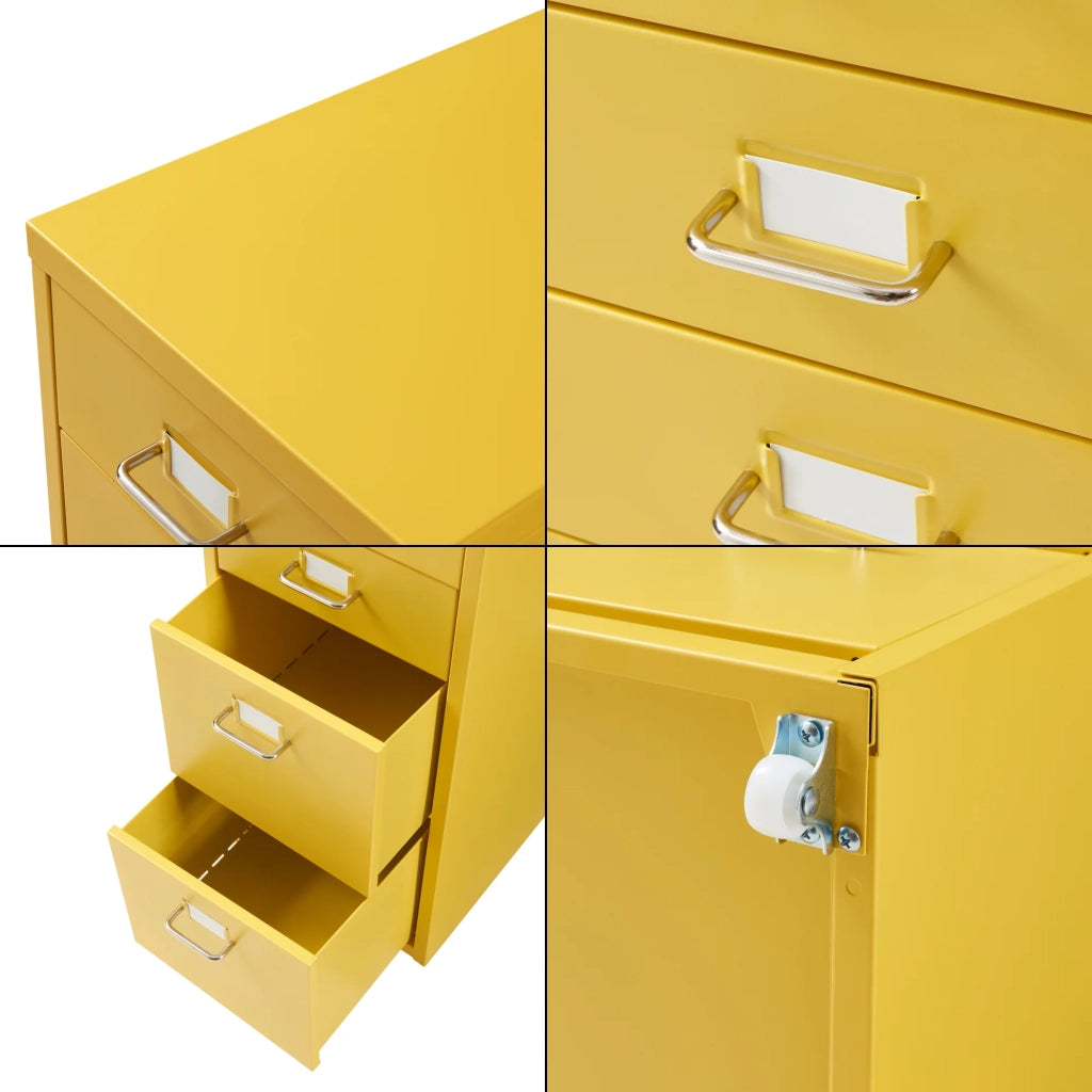 Mobiletto per ufficio mobile contenitore su ruote con 8 cassetti 109 x 28 x 41 cm giallo 03_0009113