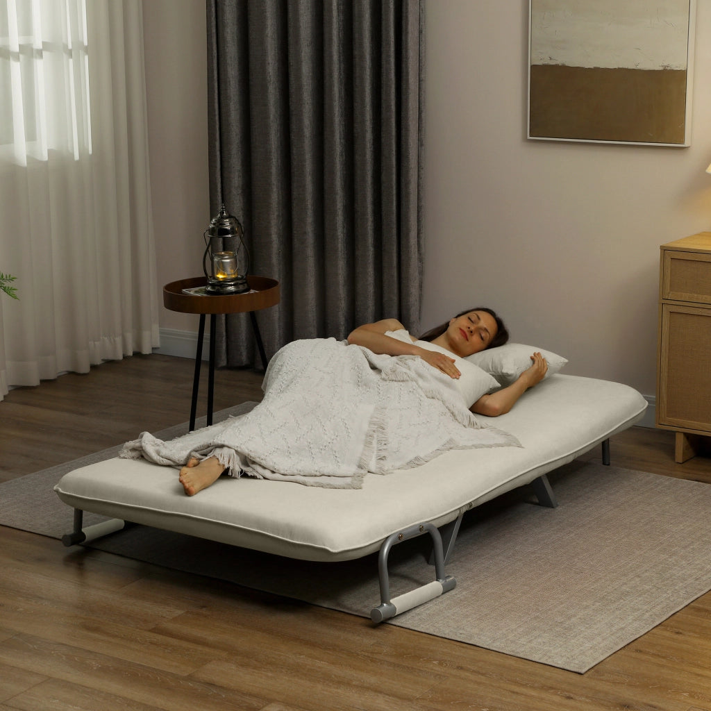Divano letto 2 posti con schienale regolabile e 2 cuscini ¨C zephmum ¨C beige similpelle