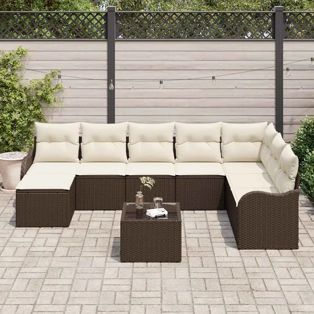 Set Divano da Giardino con cuscino 9 pcs Marrone Poly Rattan 3345828