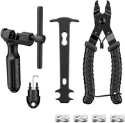 Kit di riparazione catena bicicletta con spezzatore catena, pinza Master Link, tester catena e 4 paia di anelli mancanti per biciclette da 6 a 12 velocità.