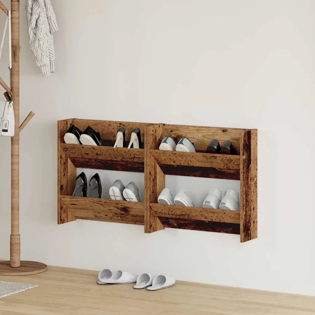 vidaXL Armadi per scarpe da muro 2 pcs Legno vecchio Legno multistrato