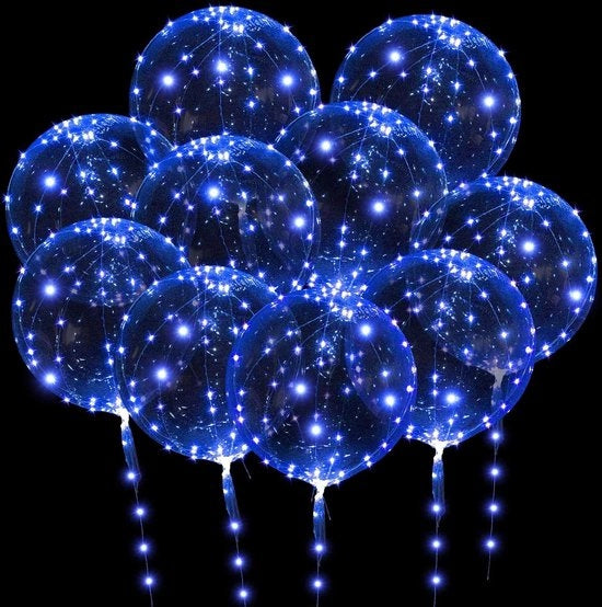 Ballooncini LED illuminanti - 10 pezzi - Decorazioni di nozze - Ballooncini LED trasparenti riciclabili Bobo - 61 cm illuminazione - San Valentino Natale.